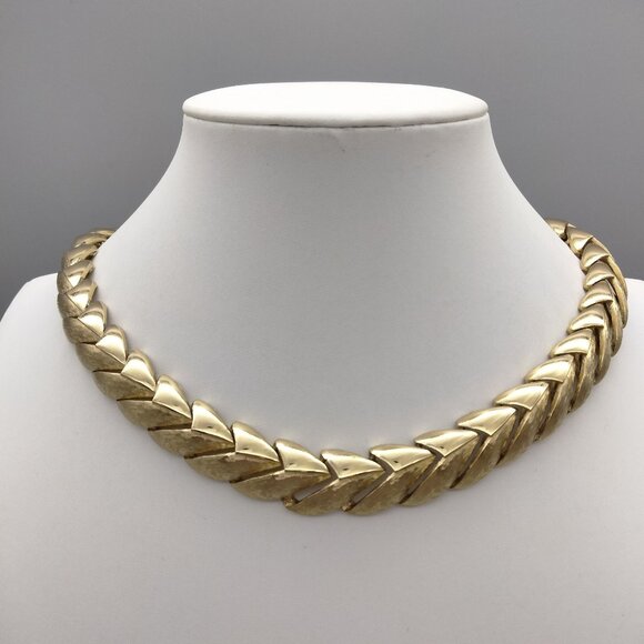 Monet Gold Tone Laurel Leaf Shiny & Brushed Vintage Estate w/ Extender RARE WOW! - Picture 1 of 9